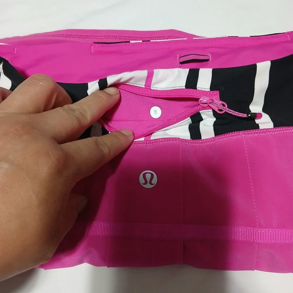 Lululemon‎ Pace Setter Skirt Pink Striped Waist Pleated Back Tennis Skort Size 8